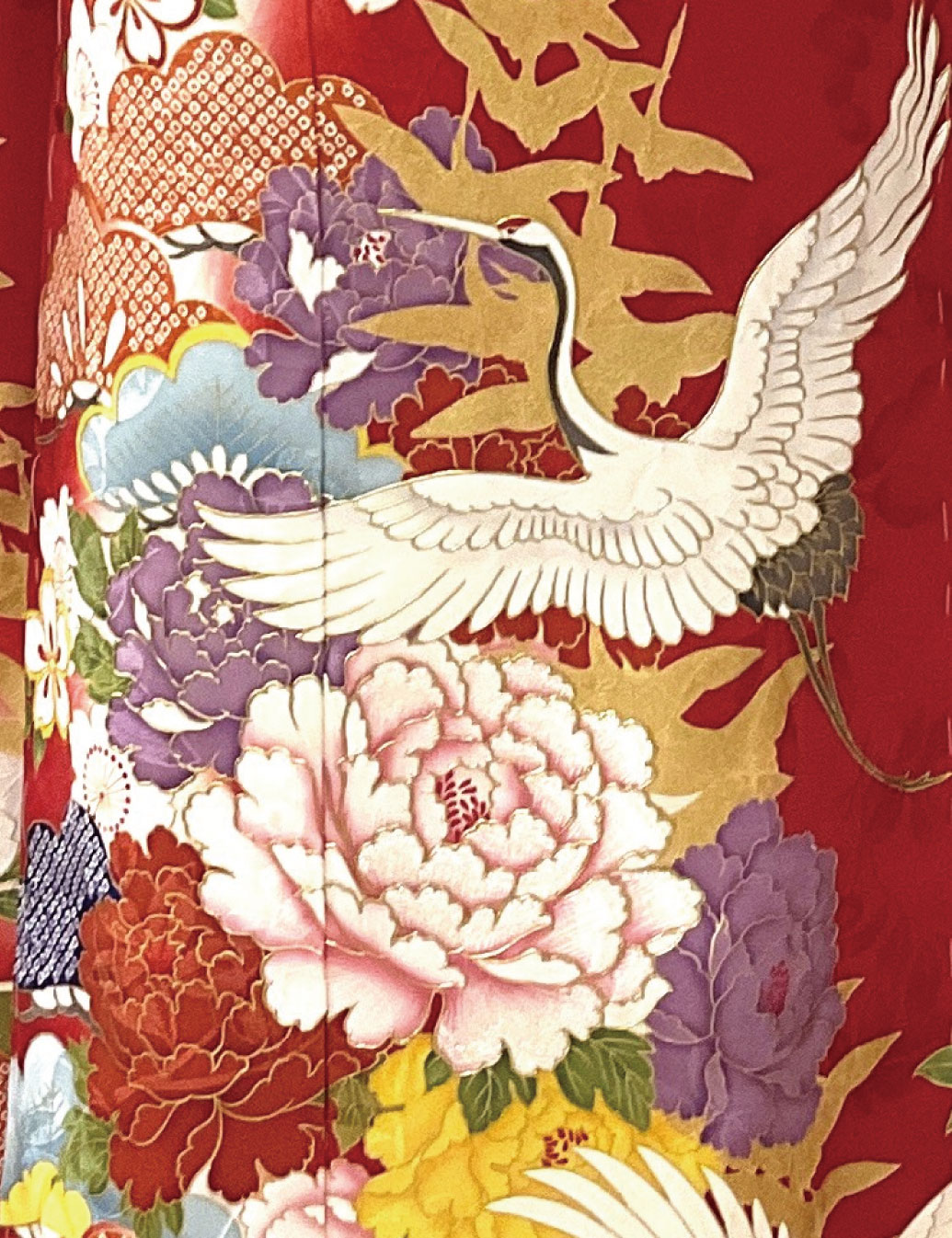 吉祥柄　鶴　赤振袖