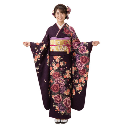 赤紫の花柄振袖レンタル