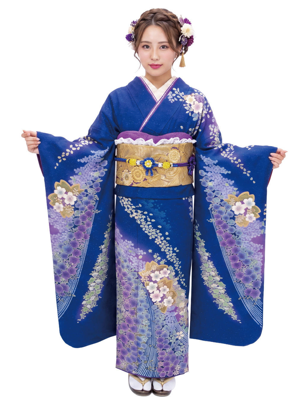 辻が花振袖　青色