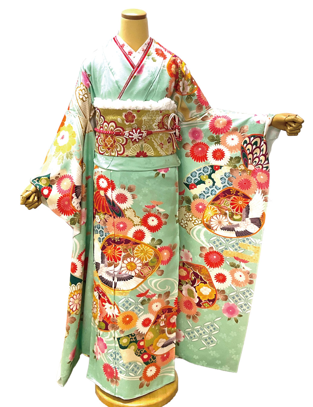 貝合わせ鶴、花柄、振袖