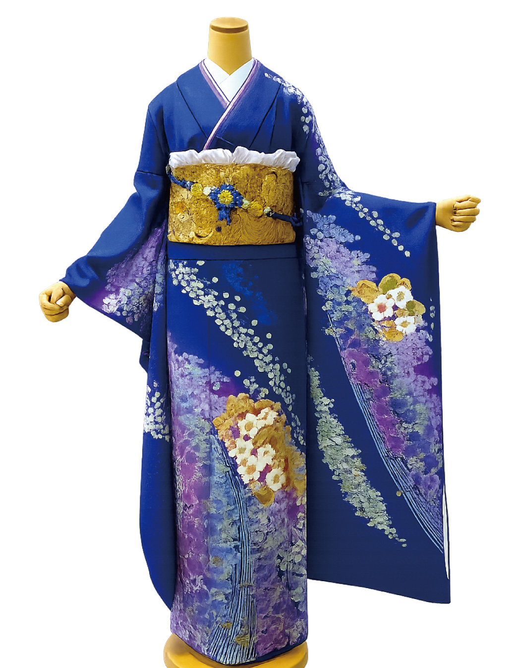 辻が花振袖　青色