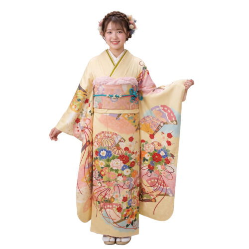 振袖レンタル　姫路市　黄色振袖