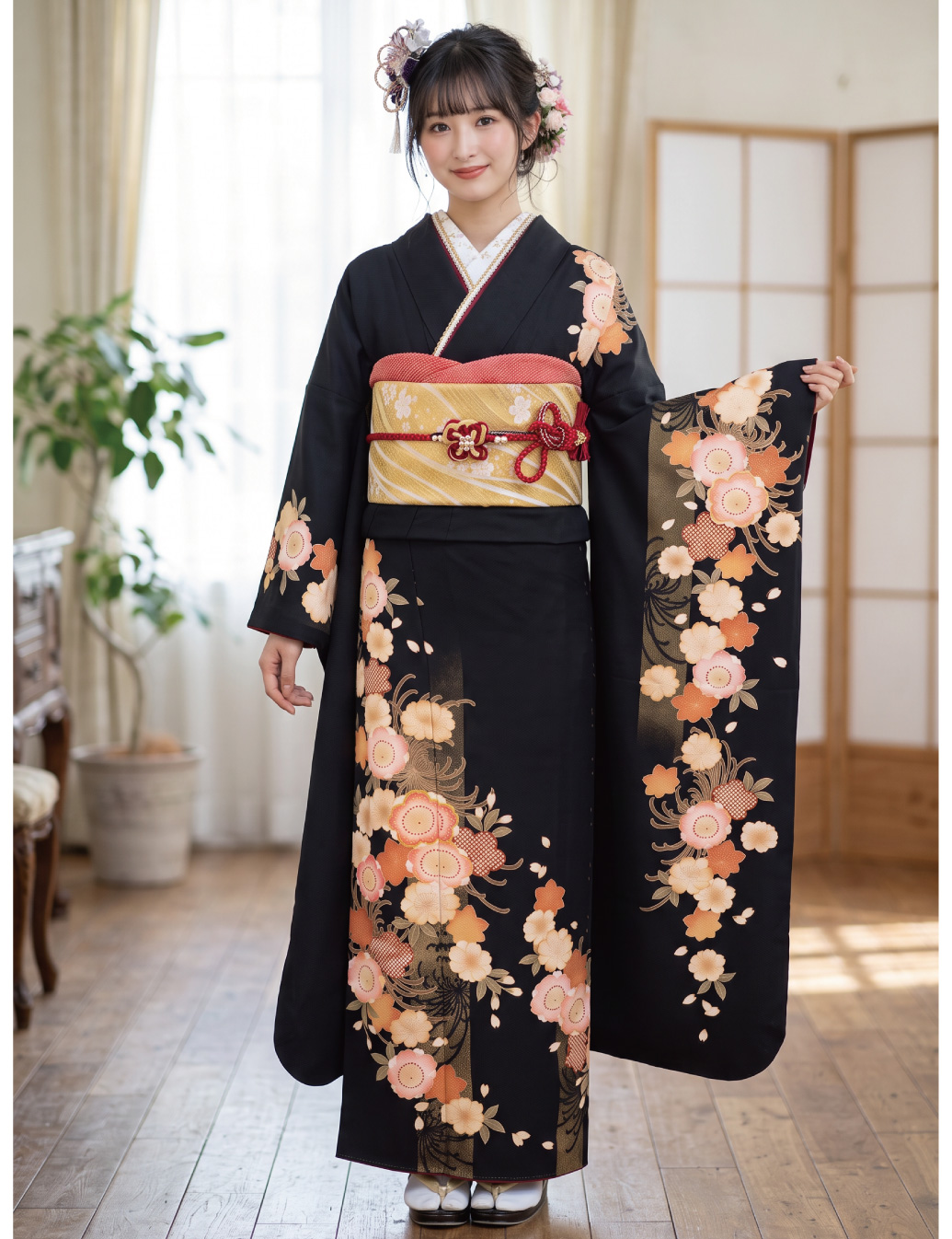 黒色　古典の振袖レンタル